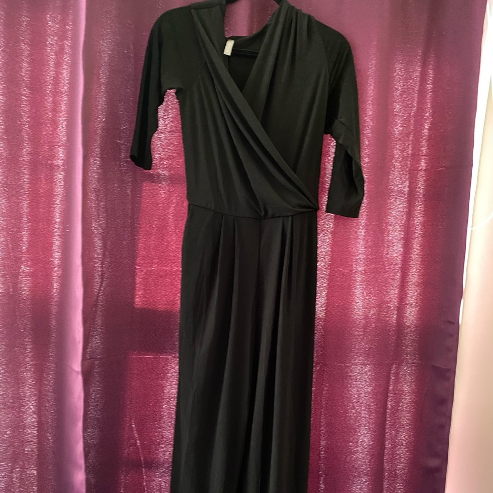 Black Long V-Neck Wise Leg Jumpsuit by Last Tango